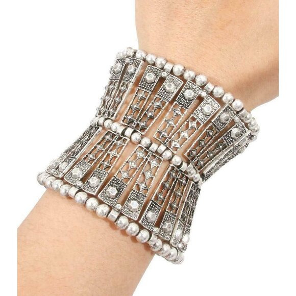 Unbranded Jewelry - Silver Turkish Bracelet Bali Wide Belly Dancer BOHO Festival Hippie Gypsy